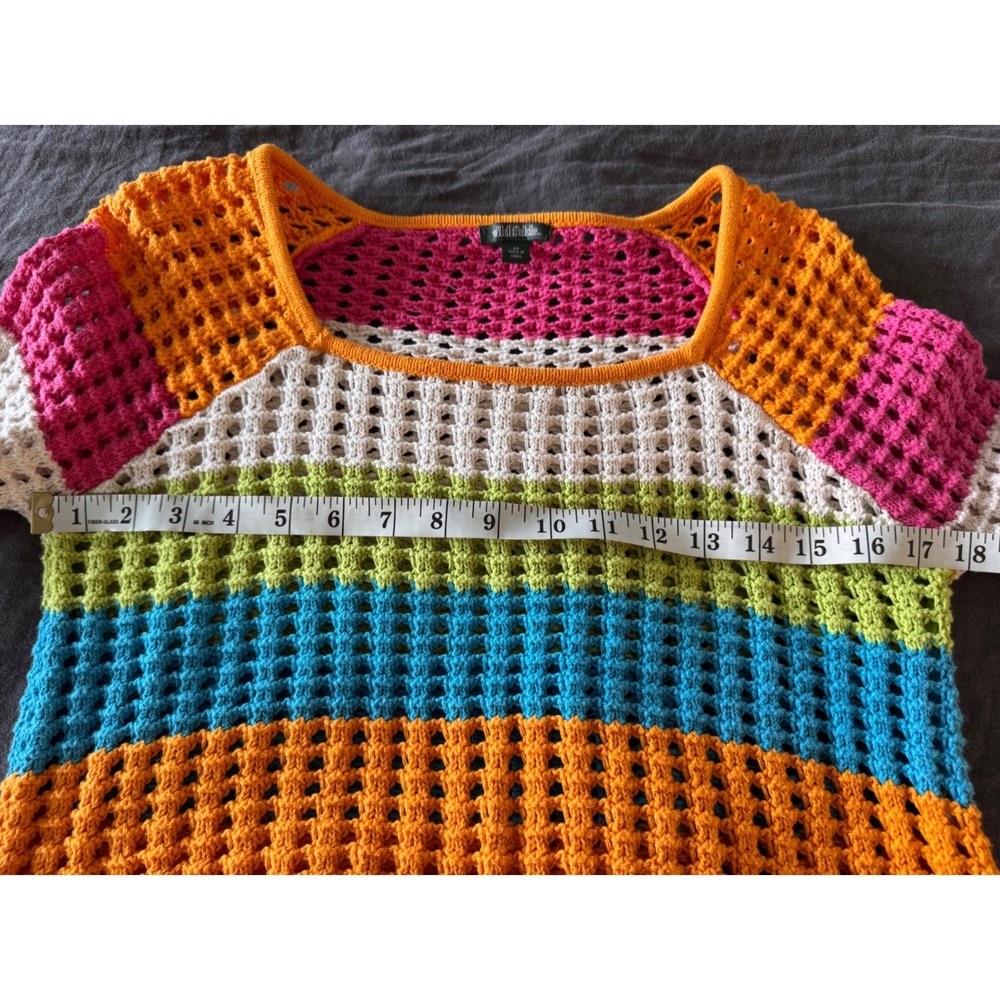 Wild Fable square Neck pointelle crochet pullover colorblock sweater Size XS - Picture 5 of 6